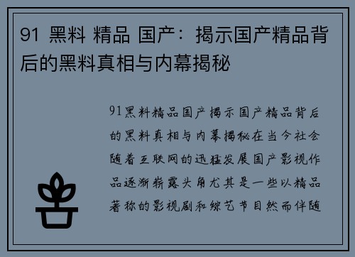 91 黑料 精品 国产：揭示国产精品背后的黑料真相与内幕揭秘